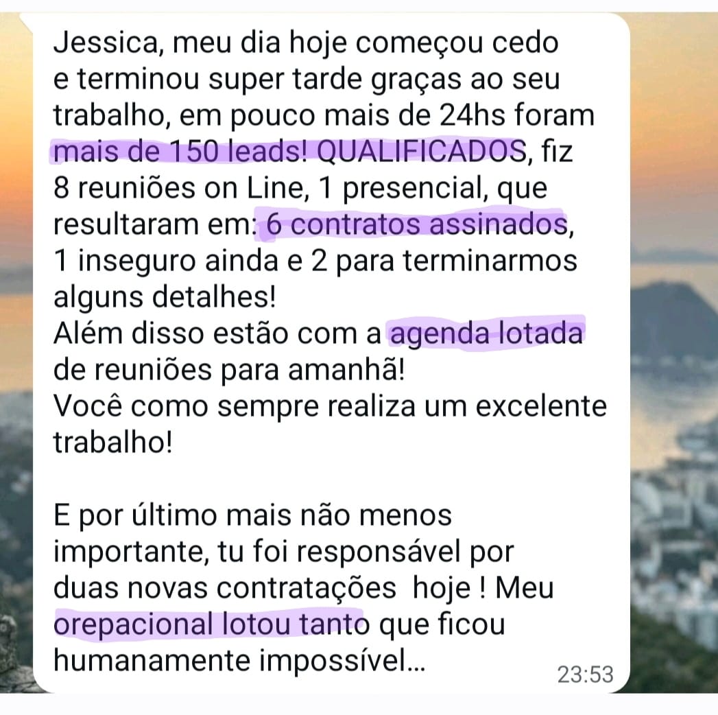 Relato de cliente sobre leads qualificados e contratos assinados